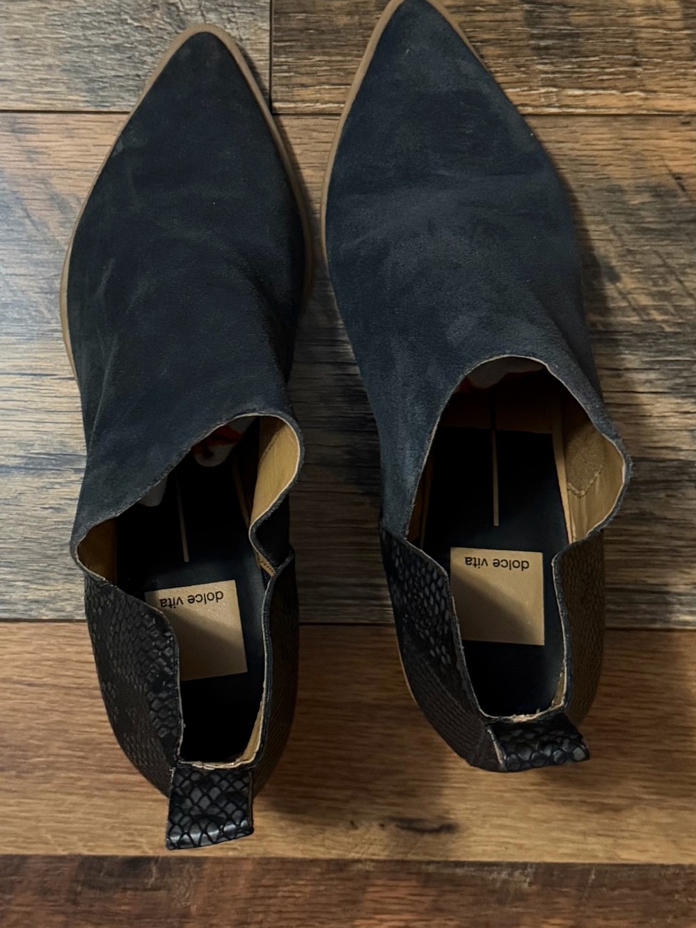 Dolce Vita Black Pointed Suede Slip-On Ankle Boots